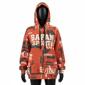 Sudadera con capucha de gran tamaño para mujer Premium 330 GSM Cotton Fleece Rust Red Allover Print Custom Logo Screen Printed Women Basics Hoodies - Product Image 1