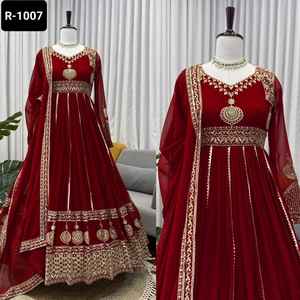 La última ropa tradicional para mujer Foux Georgette lista para usar vestidos Anarkali con Secuencia de hilo trabajo y conjunto Dupatta elegante - Product Image 5
