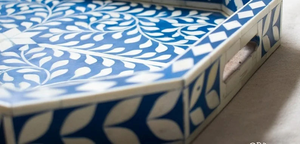 Elegante bandeja con incrustaciones de hueso floral, bandeja decorativa para uso doméstico hecha a mano - Product Image 2