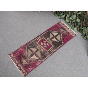 Alfombra Vintage, Pequeña Alfombra Turca de 1.1x3.2 pies, Alfombra de Lana Roja Marrón Estilo Suroeste - Product Image 2