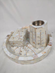 Plateau de service rond en os incrusté avec couleur personnalisée, artisanat en résine moderne durable fait main, taille sur mesure, luxe pour la maison et l'hôtel - Product Image 5