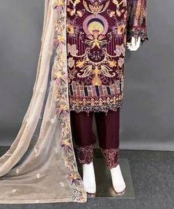 Designer moderne non cousu brodé à la main beaux costumes en soie pour femmes chères fêtes traditionnelles indiennes avant-gardistes - Product Image 3