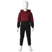 Conjunto Deportivo Informal de Dos Piezas para Niños, Sudadera con Capucha y Pantalones Deportivos con Estampado Ecológico y Lavado Ácido, Color Granate y Negro, 100% Algodón, Cálido