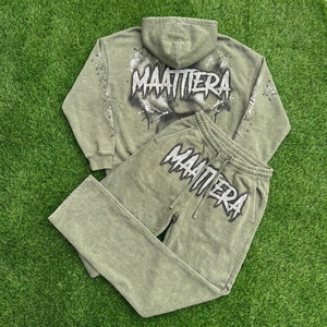 Conjunto Deportivo de Dos Piezas para Mujer, Sudadera con Capucha Extra Grande Color Verde Oliva y Pantalones Deportivos Anchos, Estilo Urbano - Product Image 5