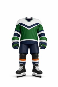 Ensemble de maillots de hockey sur glace pour hommes, manches longues, vert marine, blanc rayé, sublimé, polyester respirant, vêtements d'hiver - Product Image 1