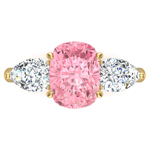 Center Stone <b>Cushion</b> Shape With Pear Shape Side Diamonds With VS Clarity Diamond DEF Color Diamond 14k Gold <b>Ring</b> - Product Image 1