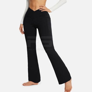 Ladies Flared Yoga <b>Leggings</b> Elastic Waist Nylon Spandex Stretch Fabric High Rise Full Length Lightweight Breathable <b>Pockets</b> - Product Image 4
