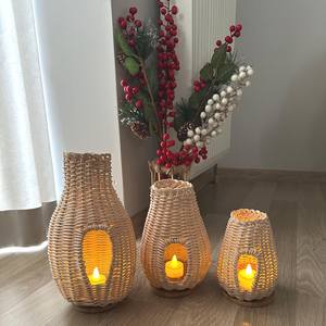 Portavelas de Mimbre Tejido a Mano para Decoración Rústica y Bohemia del Hogar - Product Image 1