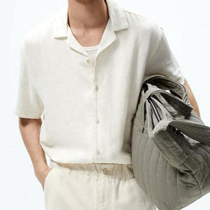 เสื้อเชิ้ตลำลองแขนสั้นสำหรับผู้ชายผ้าฝ้ายออร์แกนิก100% ป้องกันริ้วรอยระบายอากาศได้ดีเสื้อคอวีแบบปรับแต่งได้ - Product Image 1