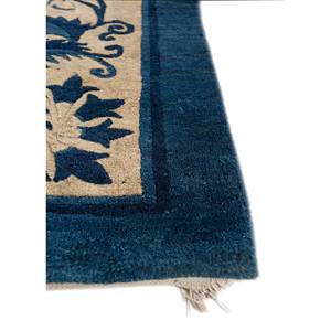 Alfombra de Lana Anudada a Mano Azul Aalam Paem-1059 con Patrón Floral Abstracto para Sala de Estar, Pasillo, Entrada - Alfombra Rectangular Tipo Rompecabezas - Product Image 4