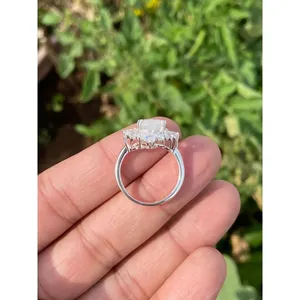 925 Silver Natural Moonstone Ring Handmade Dainty Jewelry with Pear Cut Gemstone Rhodium Plated Engagement Style - Product Image 6
