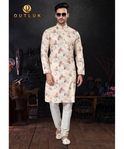 ThobeKurta con estilo de boda para hombres en tela verde india con Pijama corto de algodón de pollo y cuello de cuello Pathani - Product Image 6