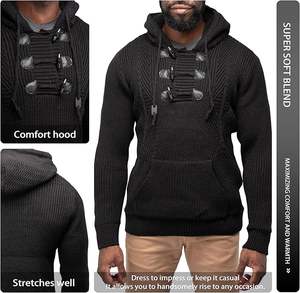 Pulls pour hommes en laine 100% à manches longues, couleur unie, motif 3D, respirant, automne-hiver 2024, mode décontractée et chaude - Product Image 6