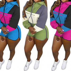 2024 automne femmes écologique survêtement ensemble 2 pièces haut court à capuche Shorts dentelle décoration correspondant ensemble court pour femmes tenues - Product Image 2