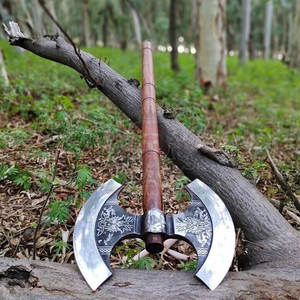 Tomahawks Vikingos Nórdicos Auténticos de Acero con Alto Contenido de Carbono de Grado Industrial con Diseño Grabado, Listos para la Batalla, Tomahawks de Doble Cabeza - Product Image 5