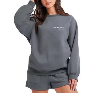 Streetwear Hoodies Mujer Otoño Drop Shoulder 2 piezas Set joggers pantalones sudadera con pantalones de chándal Sudaderas con capucha en blanco de gran tamaño - Product Image 2