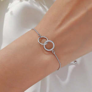 NOVAMART Fine Hallmark Elegant Gold and <b>Silver</b> Link Circle Tennis <b>Bracelet</b> with Diamond Pearl Rhodium Plated Religious <b>Charm</b> Gif - Product Image 1