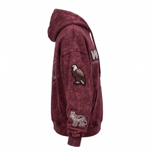 Custom Heavyweight <b>Hoodie</b> 420 GSM Rhinestone Acid Wash Oversized <b>Burgundy</b> Custom Logo Unisex Streetwear OEM - Product Image 4