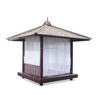 Gazebo personnalisable en teck de 200x200x230cm avec toit en bois de fer durable et rideaux transparents élégants Conception spacieuse de pergola et d'auvent