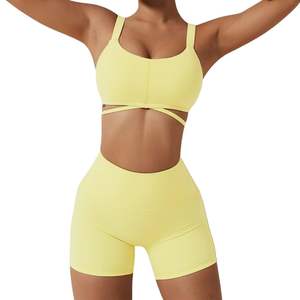 Negro Mujeres Seamless Activewear Yoga Gym Running Fitness Training Sets Cintura alta Dos piezas Sports Bra Shorts Sets - Product Image 3