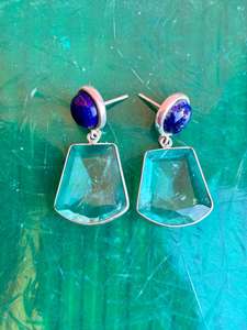 Pendiente hecho a mano de turmalina Paraiba de Plata de Ley 925 con lapislázuli, hermoso pendiente de mujer. - Product Image 4