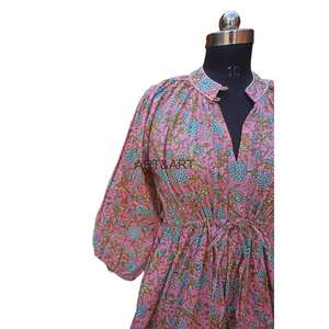 เดรสทรงเอไลน์ลายดอกไม้ผสมผสานสไตล์วินเทจ ผ้าถัก แขนพอง ระบายอากาศได้ดี เป็นมิตรกับสิ่งแวดล้อม 100% - Product Image 4