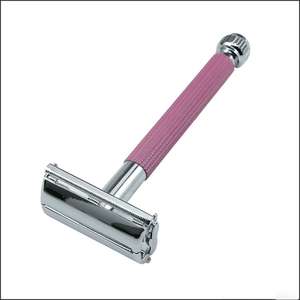 Vente en gros de rasoir de sécurité pour hommes réutilisable de qualité supérieure en acier inoxydable écologique avec manche rose lame à double tranchant - Product Image 6