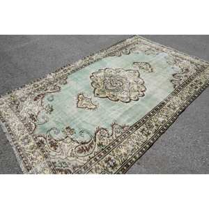 Alfombra turca Vintage de 5,6x9,1 pies, verde, Beige, tejido plano, patrón de retazos de lana para decoración para sala de estar, uso de pasillo, respaldo de látex - Product Image 4