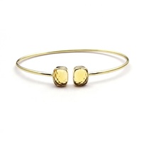 Bracelet jonc ajustable rectangulaire plaqué or 18 carats avec améthyste verte, fait main EL JOYERO pour femme