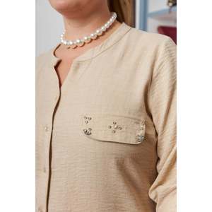 Chemise en fourrure de vison grande taille avec poche à rabat et détail en pierre - Product Image 5