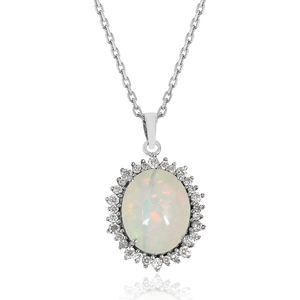 Collection de luxe solide 925 argent sterling naturel opale éthiopienne pierres précieuses pendentif collier bijoux - Product Image 2