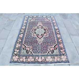 Alfombra Turca Vintage de 4.2x6.7 pies, Alfombra Azul Abstracta - Product Image 1