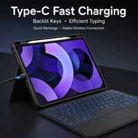Funda con Teclado Magnético Desmontable de 360 Grados, Touchpad Inalámbrico Retroiluminado, Soporte para Tableta con Soporte para Stylus y Base Multiángulo