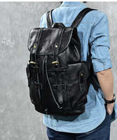 Sac à dos pour ordinateur portable en cuir pleine fleur véritable noir unisexe avec fermeture éclair, idéal pour l'école, l'université, les voyages, le camping, design vintage géométrique en polyester