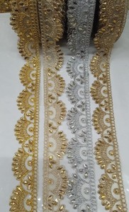 Custom Made Machine Embroidered <b>Silk</b> Ribbon in <b>Organza</b> Fabric Recycled 1.5" Width Floral Pattern for Wedding Bridal Wear - Product Image 3