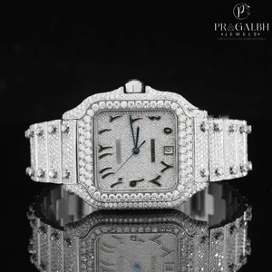 Lujo número romano Moissanite diamante Dial reloj movimiento Acero inoxidable oro blanco banda 16mm ancho de banda elegante - Product Image 6