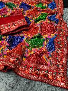 Sari en Georgette de Haute Qualité avec Bordure en Dentelle Lourde à Imprimé Leheriya Moderne et Élégant pour Fête Festival Traditionnel Indien - Product Image 5