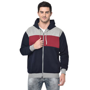 Sweat à capuche d'hiver zippé solide avec impression personnalisée et broderie directe en vrac OEM 100% coton avec fermeture à glissière devant Color Block Hoodie pour hommes - Product Image 4