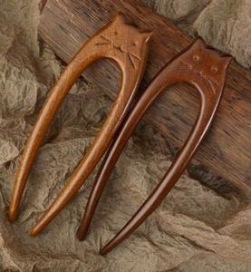 Antique Cute Retro Cat Hairpin for Women Wooden Handmade Elegant Cat Hair Stick Cat Hairpin with Retro Style - Product Image 1