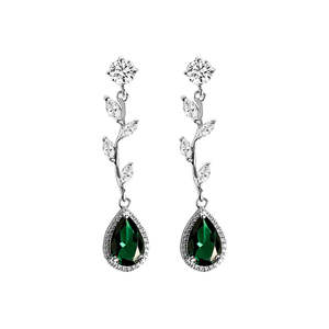 Clara Boucles d'oreilles pendantes Huggie en Argent Sterling 925, Zircon Platine, Moissanite, Diamant, Or Rose, motif Feuillage Vert et Pendentif Gland, pour Mariage, Fête, Cadeau - Product Image 1