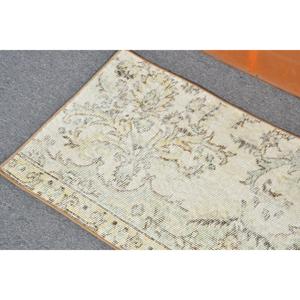 Turkish Vintage Rug, 1.6x3.3 ft Rug, White <b>Brown</b> Ikat Wool Rug - Product Image 5