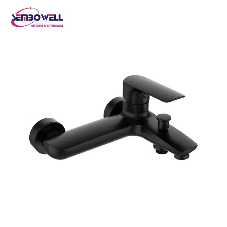 Wall Mounted Matte Black Round Brass Single Handle Bath And Shower Faucet Mixer Taps