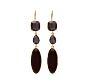 Gilded Obsidian Gold Plated Black Onyx Hook Earrings