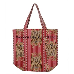 Bolsa de Mano Acolchada Hecha a Mano para Mujer, Hermosa Bolsa de Mercado de Algodón para Compras, Estampado de Tigre Animal, Bolsa de Mano Grande, Bolsa de Mano Funcional - Product Image 5