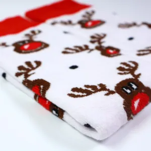 <b>White</b> Terry <b>Socks</b> Multi-Deer Embroidery Jacquard Print Patterns Custom Logo Breathable Warm for Winter One Fits Most Knitted - Product Image 2