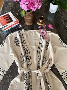 Kimono de algodón pintado a mano Boho Block Print Kaftan - Product Image 6