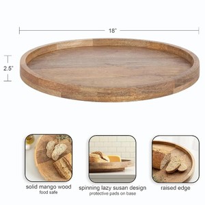 Bandeja Lazy Susan redonda de madera de mango versátil, organizador de mostrador de cocina de estilo artístico para servir con decoración de materiales de vidrio metálico - Product Image 2