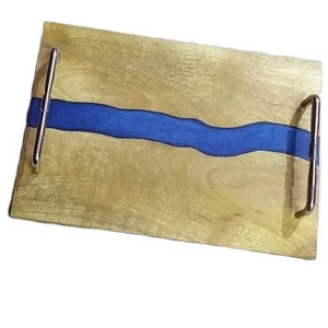 Plateau de service en bois rectangle moderne jetable avec poignée en métal plaqué argent pour une utilisation en fête - Product Image 3