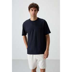 Camiseta Básica de Hombre, Corte Holgado, Color Azul Marino, Tejido Waffle Interlock Texturizado, 100% Algodón-88380 - Product Image 6