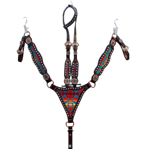 Juego de Cabezada y Pechera para Caballo Hechos a Mano con Cuero Vacuno de Argentina Occidental, Plateado Cromado Antiguo con Lavado Ácido, Blanco Único - Product Image 1
